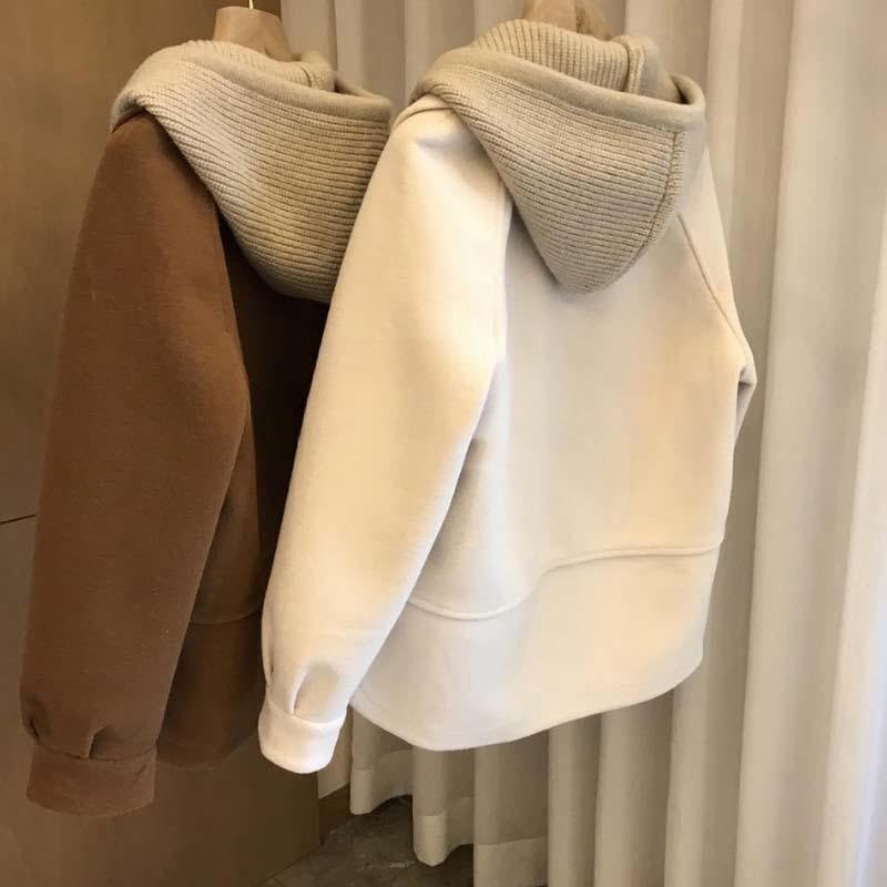 Solid Color Polyester Plus Size Woolen Coat With Hooded Single Breasted Design In Korean And Japanese Casual Style
