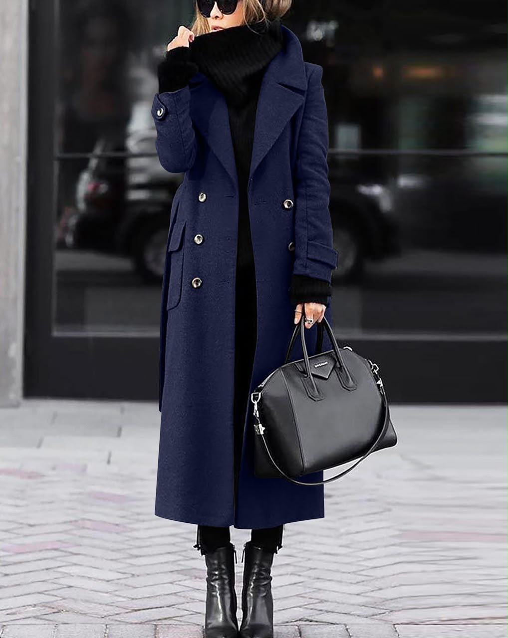 Women's Solid Color Woolen Coat In Polyester Fabric With Single Breasted Button Closure, Casual Style