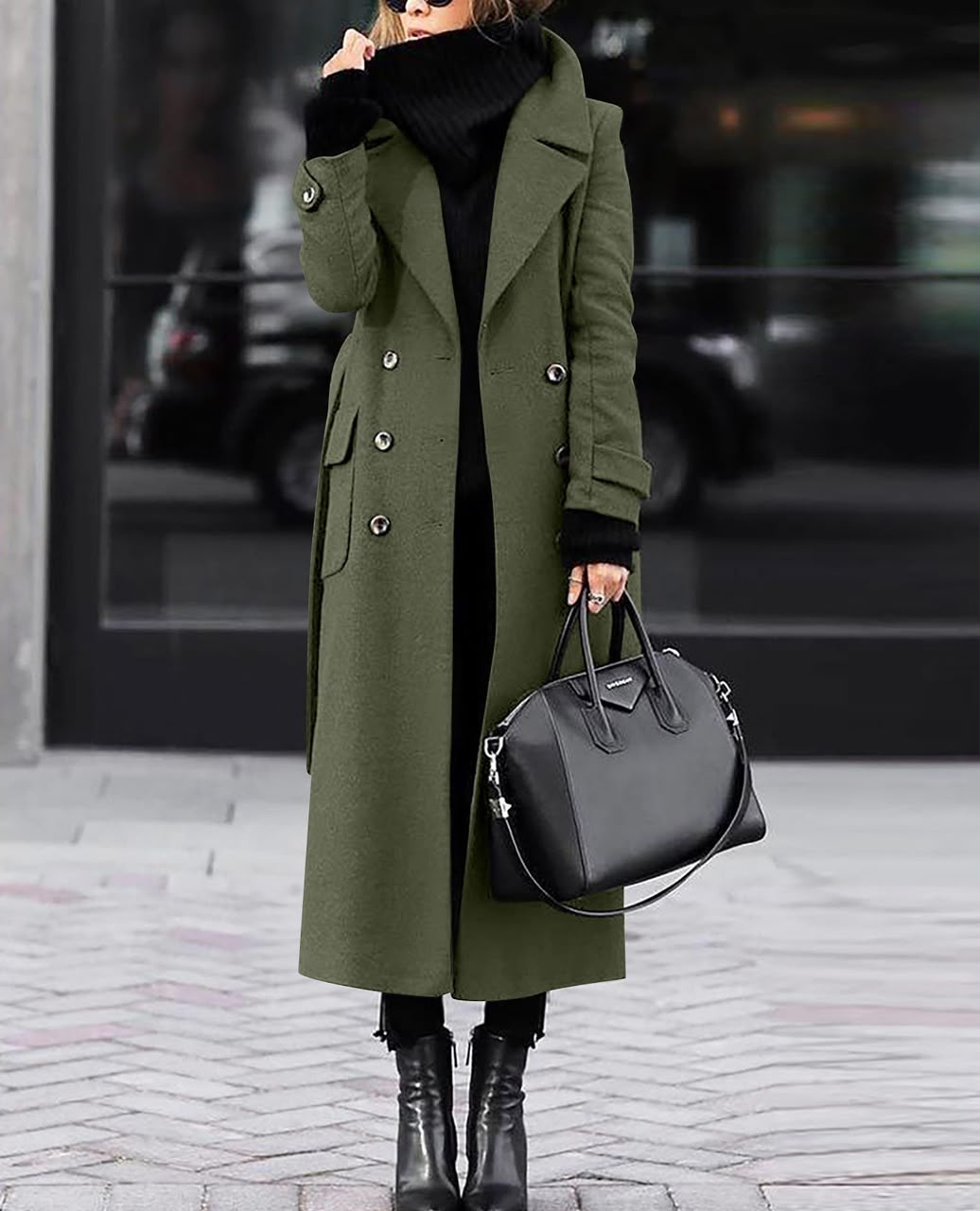 Women's Solid Color Woolen Coat In Polyester Fabric With Single Breasted Button Closure, Casual Style