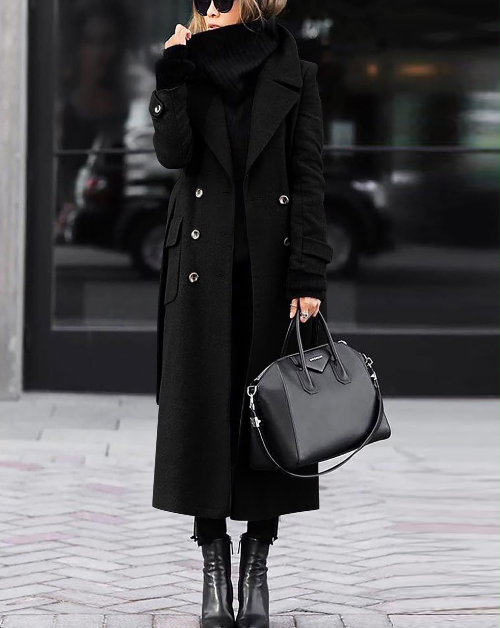 Women's Solid Color Woolen Coat In Polyester Fabric With Single Breasted Button Closure, Casual Style