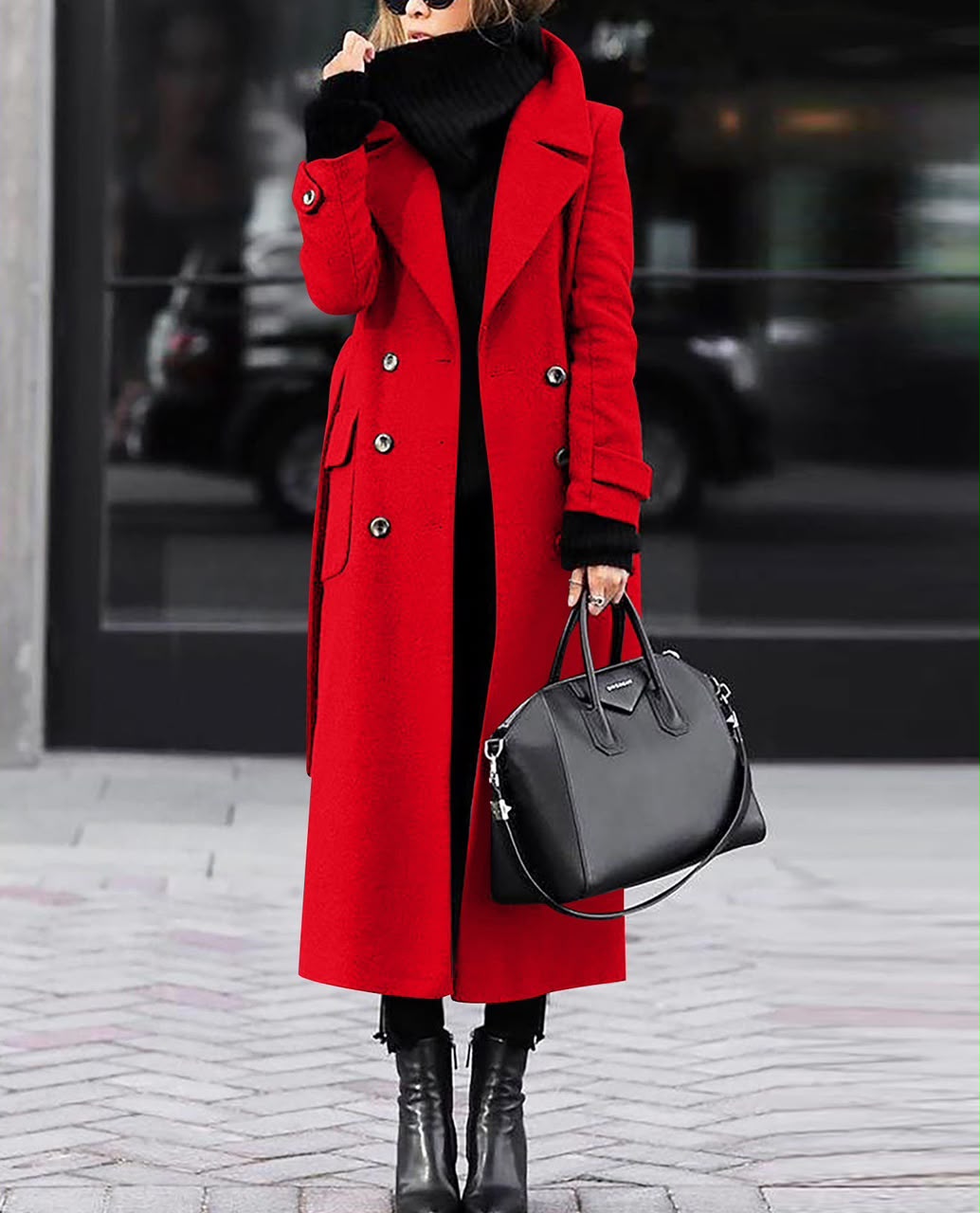Women's Solid Color Woolen Coat In Polyester Fabric With Single Breasted Button Closure, Casual Style