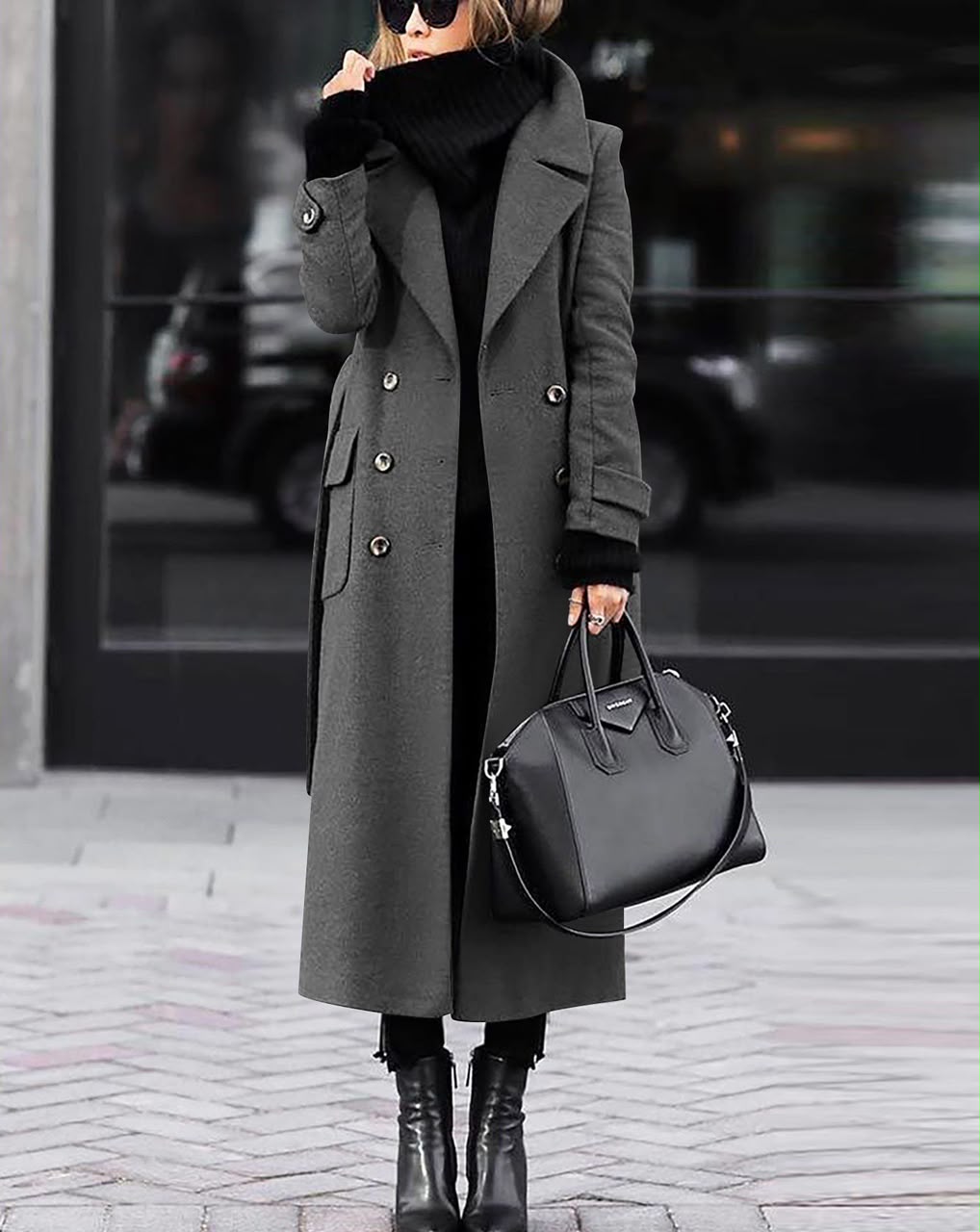 Women's Solid Color Woolen Coat In Polyester Fabric With Single Breasted Button Closure, Casual Style
