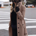 Women's Solid Color Woolen Coat In Polyester Fabric With Single Breasted Button Closure, Casual Style