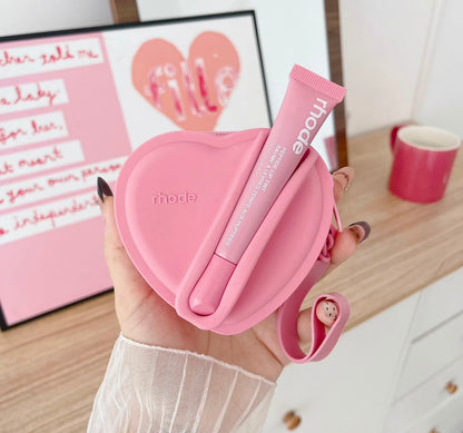Portable Silicone Lipstick And Earphone Storage Bag Heart Shape Cosmetic Storage Pouch Compact Size For Iphone Protection