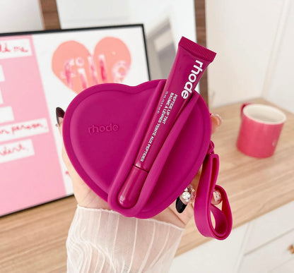 Portable Silicone Lipstick And Earphone Storage Bag Heart Shape Cosmetic Storage Pouch Compact Size For Iphone Protection