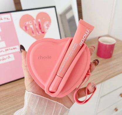 Portable Silicone Lipstick And Earphone Storage Bag Heart Shape Cosmetic Storage Pouch Compact Size For Iphone Protection