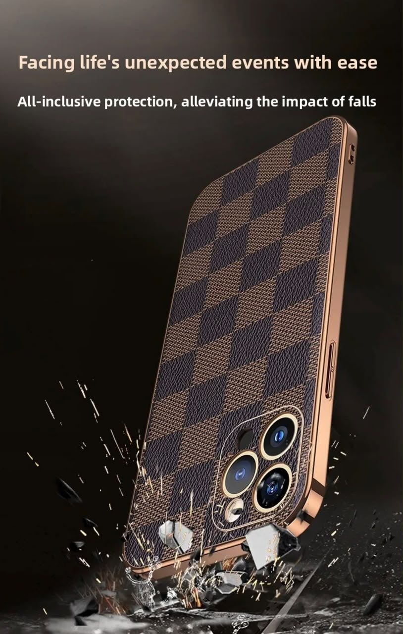 Plaid Business Pu Leather Phone Case For Apple Iphone In Coffer Color