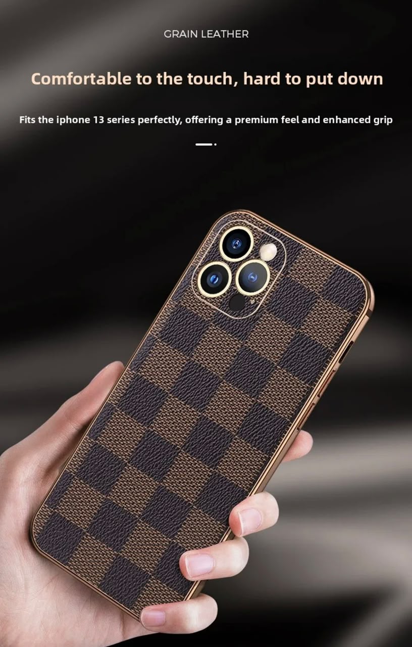 Plaid Business Pu Leather Phone Case For Apple Iphone In Coffer Color