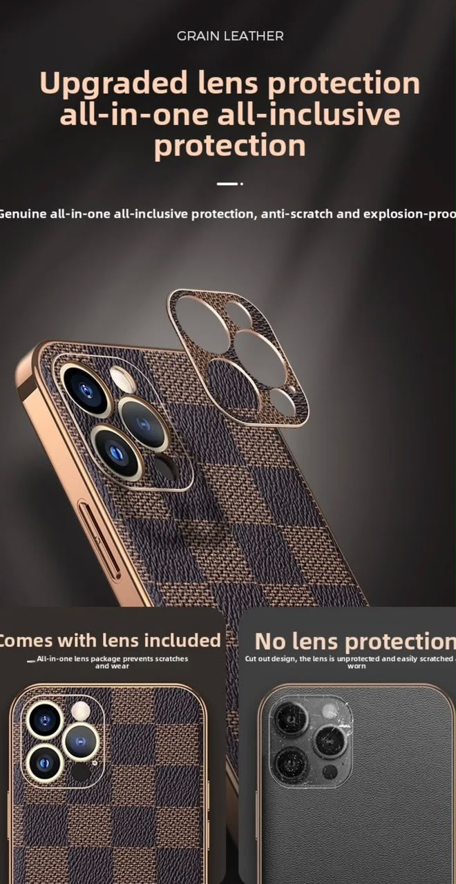 Plaid Business Pu Leather Phone Case For Apple Iphone In Coffer Color
