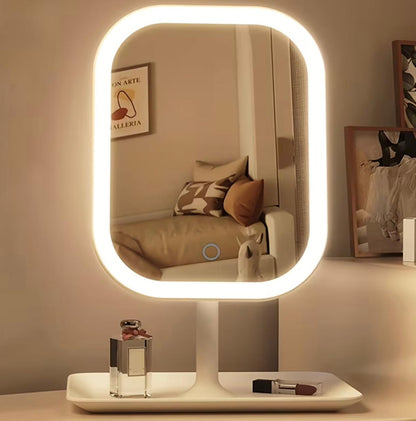 LED Makeup Mirror, Rechargeable Desktop Vanity Mirror with Lights, 3 Light Modes, Touch Control, Adjustable Brightness, Portable Lighted Beauty Mirror, Travel Vanity Cosmetic Mirror with Lights