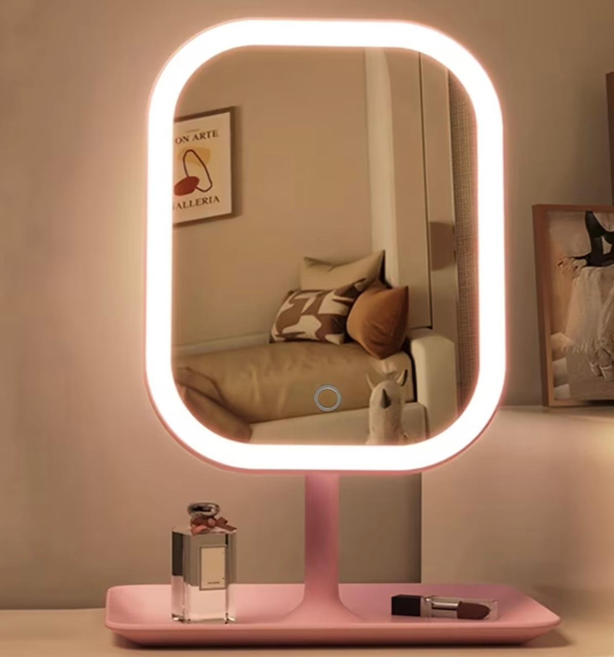 LED Makeup Mirror, Rechargeable Desktop Vanity Mirror with Lights, 3 Light Modes, Touch Control, Adjustable Brightness, Portable Lighted Beauty Mirror, Travel Vanity Cosmetic Mirror with Lights