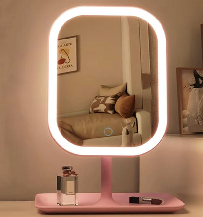 LED Makeup Mirror, Rechargeable Desktop Vanity Mirror with Lights, 3 Light Modes, Touch Control, Adjustable Brightness, Portable Lighted Beauty Mirror, Travel Vanity Cosmetic Mirror with Lights