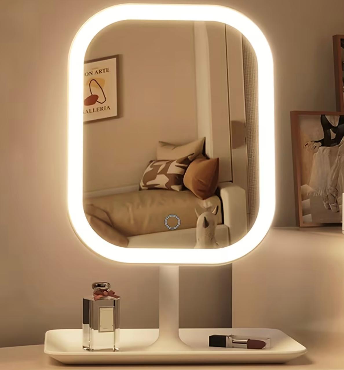 LED Makeup Mirror, Rechargeable Desktop Vanity Mirror with Lights, 3 Light Modes, Touch Control, Adjustable Brightness, Portable Lighted Beauty Mirror, Travel Vanity Cosmetic Mirror with Lights