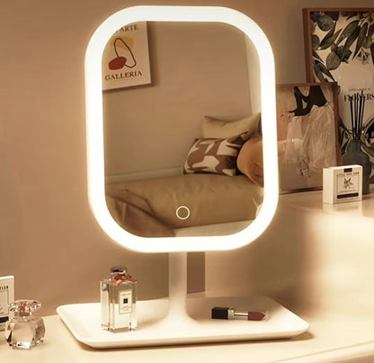 LED Makeup Mirror, Rechargeable Desktop Vanity Mirror with Lights, 3 Light Modes, Touch Control, Adjustable Brightness, Portable Lighted Beauty Mirror, Travel Vanity Cosmetic Mirror with Lights