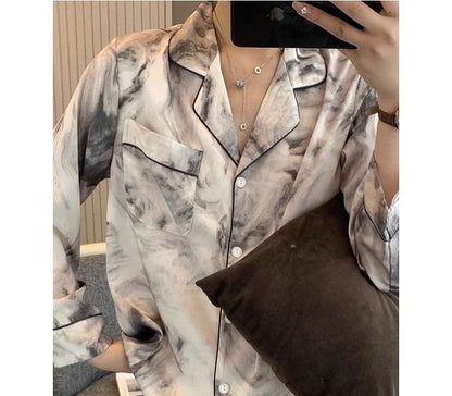 Women's Chinoiserie Pant Co-Ord Set In Imitated Silk Featuring Elaborate Printing, Ideal For Pajamas