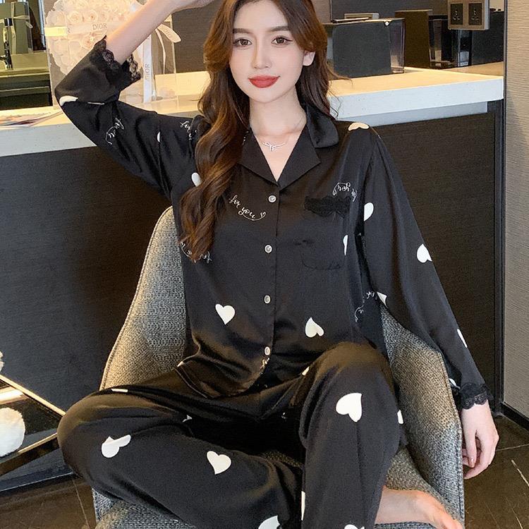 SweetHeart Shape Pant Co-Ord Set For Women In Imitated Silk Fabric Featuring Lace Craft, Ideal Pajamas
