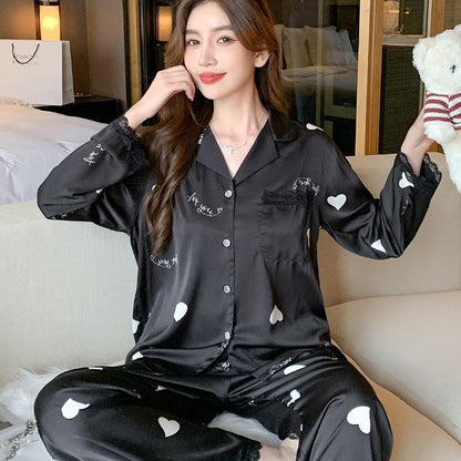 SweetHeart Shape Pant Co-Ord Set For Women In Imitated Silk Fabric Featuring Lace Craft, Ideal Pajamas