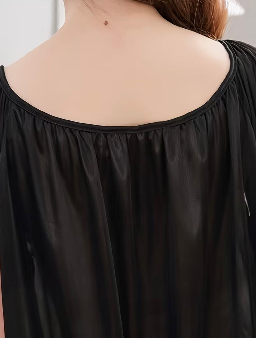 Women'S Summer Plus Size Sexy Ice Nightgown Wholesale Short Sleeve Long Dress Solid Color Home Sleepwear