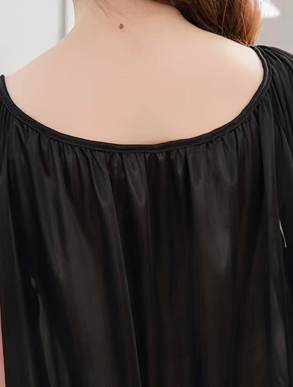 Women'S Summer Plus Size Sexy Ice Nightgown Wholesale Short Sleeve Long Dress Solid Color Home Sleepwear