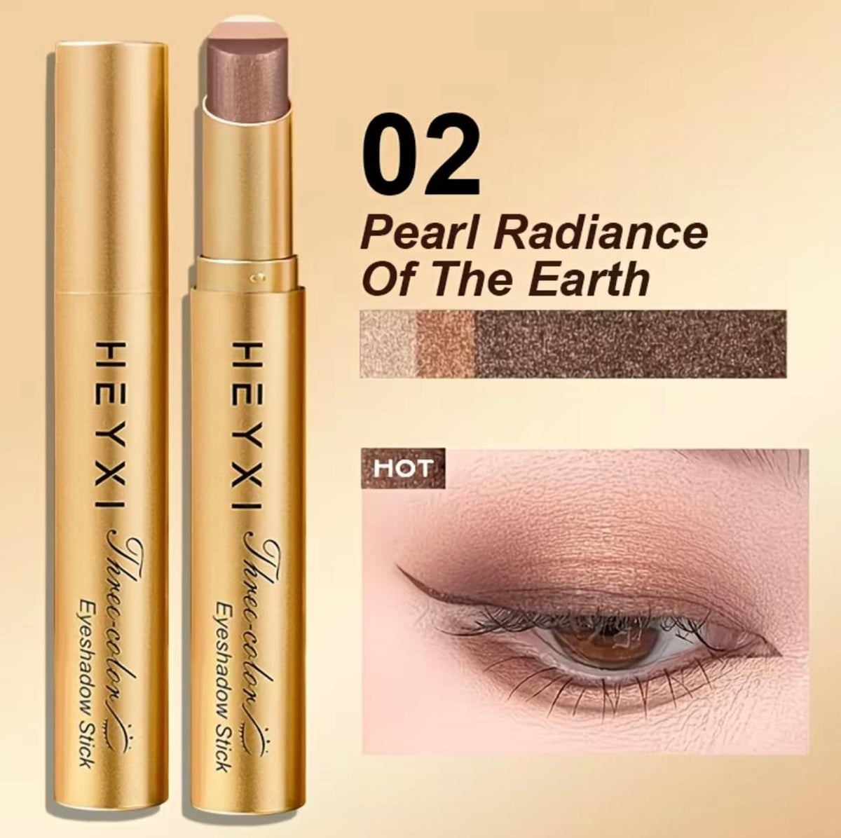 E Fastest delivery: 4 BUSINESS DAYS 1 HEYXI Glitter TriColor Eyeshadow Stick, Waterproof and Sweatproof, Matte Texture for Day and Night Use, Provides Vivid Color and Brightening Effect, Beginner-friendly Stick Design, an Excellent