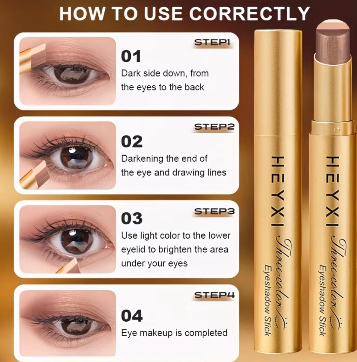 E Fastest delivery: 4 BUSINESS DAYS 1 HEYXI Glitter TriColor Eyeshadow Stick, Waterproof and Sweatproof, Matte Texture for Day and Night Use, Provides Vivid Color and Brightening Effect, Beginner-friendly Stick Design, an Excellent