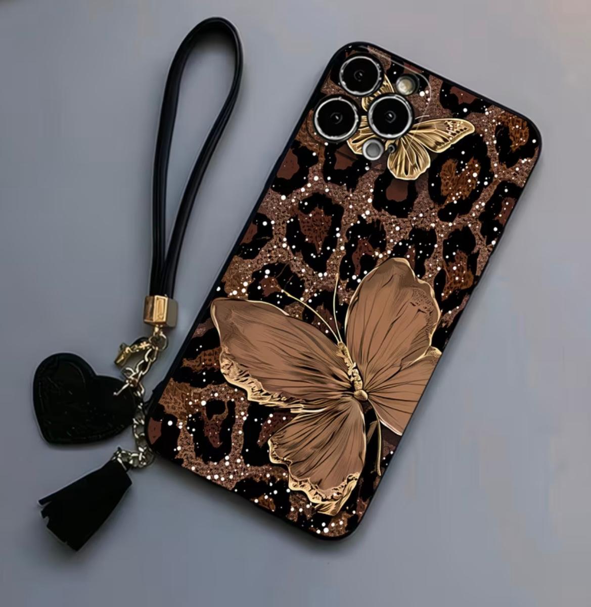 Leopard Print Butterfly UV Printed Pattern Design Black Magic Cube Phone Case, Suitable for iPhone 17/16/15/15/14/13/12/11 Protective Case, Trendy Item Phone Cover, Valentine's Day Gift, Birthday Gift, Christmas Gift, Halloween Gift