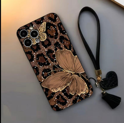 Leopard Print Butterfly UV Printed Pattern Design Black Magic Cube Phone Case, Suitable for iPhone 17/16/15/15/14/13/12/11 Protective Case, Trendy Item Phone Cover, Valentine's Day Gift, Birthday Gift, Christmas Gift, Halloween Gift