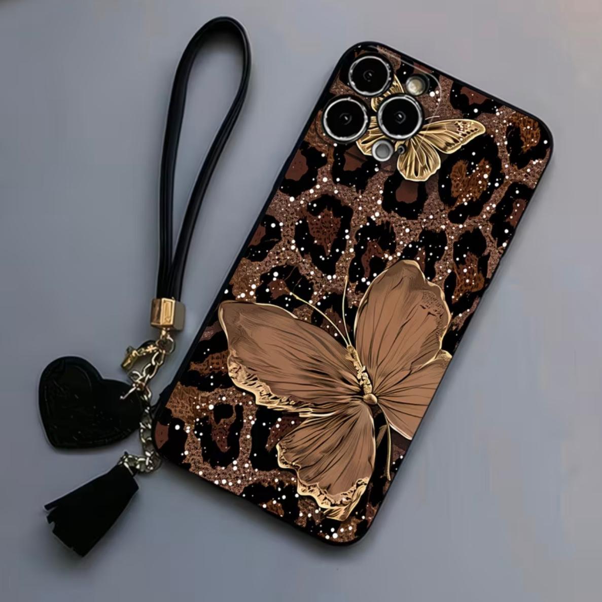 Leopard Print Butterfly UV Printed Pattern Design Black Magic Cube Phone Case, Suitable for iPhone 17/16/15/15/14/13/12/11 Protective Case, Trendy Item Phone Cover, Valentine's Day Gift, Birthday Gift, Christmas Gift, Halloween Gift