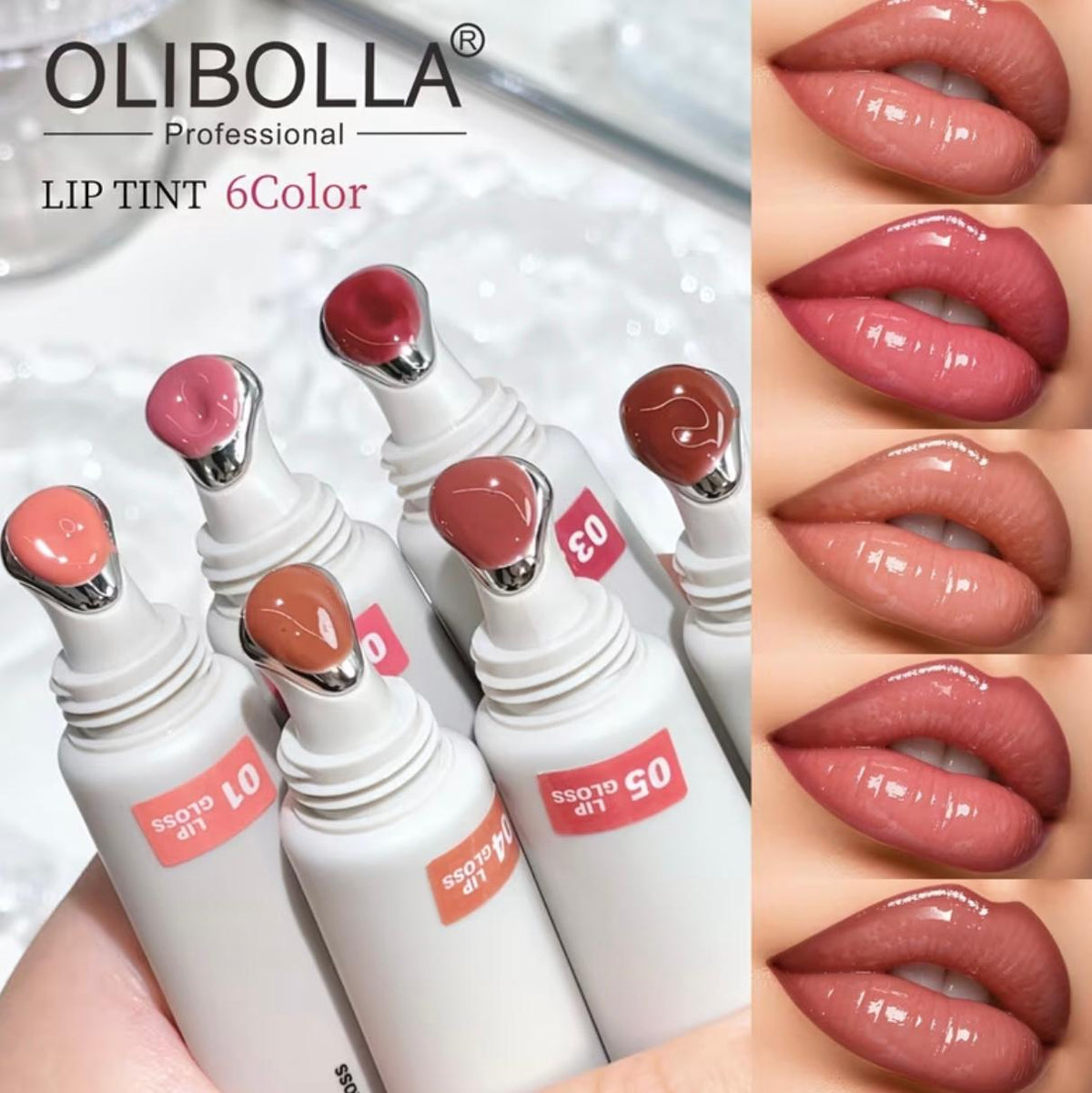 OLIBOLLA Massage Head Lip Glaze Lip Oil Cooling Effect Mirror Watery Glass Lip Tint