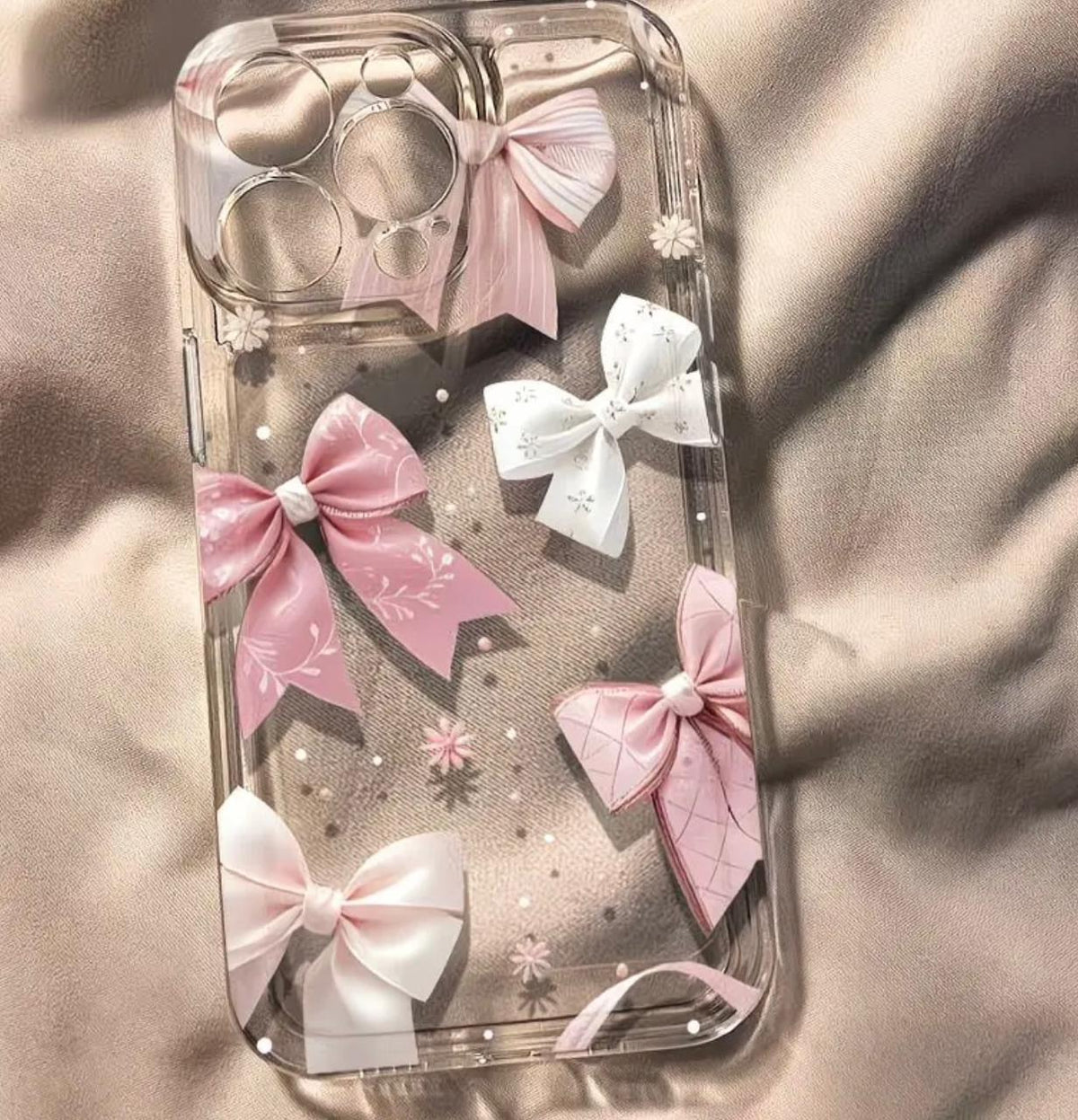 Pink and White Bow Pattern Phone Case, Suitable for iPhone 16, 16 Pro Max, 13, 14, 15, 15 Pro, 15 Pro Max, 16 Pro, XS Max, XR. Classic Transparent Color, Simple and Versatile, Lightweight, Shockproof, Stylish, Cute, and Durable Protective