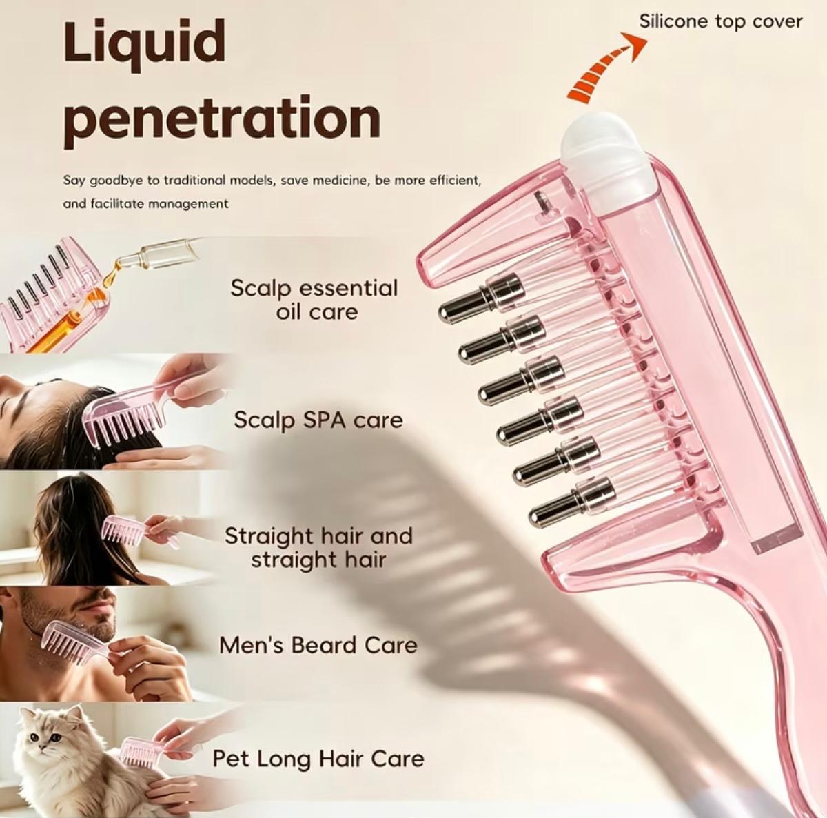 1pc Light Luxury Transparent/Pink Visible Liquid-Guiding Comb, Stainless Steel Roller Ball Metal Teeth with Even Liquid Control and Dispensing Design, Replaces Manual Application to Nourish Scalp, Hair Roots, and Prevent Hair Loss, Soothes Tight