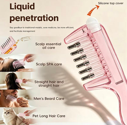1pc Light Luxury Transparent/Pink Visible Liquid-Guiding Comb, Stainless Steel Roller Ball Metal Teeth with Even Liquid Control and Dispensing Design, Replaces Manual Application to Nourish Scalp, Hair Roots, and Prevent Hair Loss, Soothes Tight