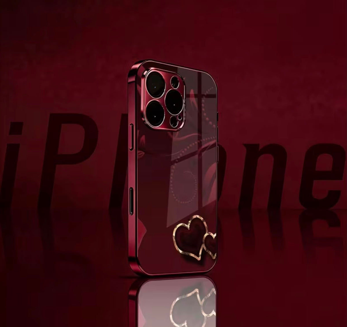 Phone Case - [2D] Heart Pattern Electroplated Wine Red New Mobile Phone Case Glass Protective Cover Suitable for Iphone 1717 Pro17 Air17 Pro Max1616 Pro16 Plus16 Pro Max1515 Pro15 Pro Max1414 Pro14 PLUS14 Pro Max1313 Pro13 Pro Max1211 Beautiful High