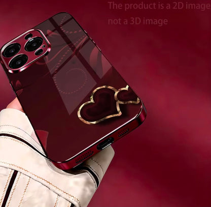 Phone Case - [2D] Heart Pattern Electroplated Wine Red New Mobile Phone Case Glass Protective Cover Suitable for Iphone 1717 Pro17 Air17 Pro Max1616 Pro16 Plus16 Pro Max1515 Pro15 Pro Max1414 Pro14 PLUS14 Pro Max1313 Pro13 Pro Max1211 Beautiful High