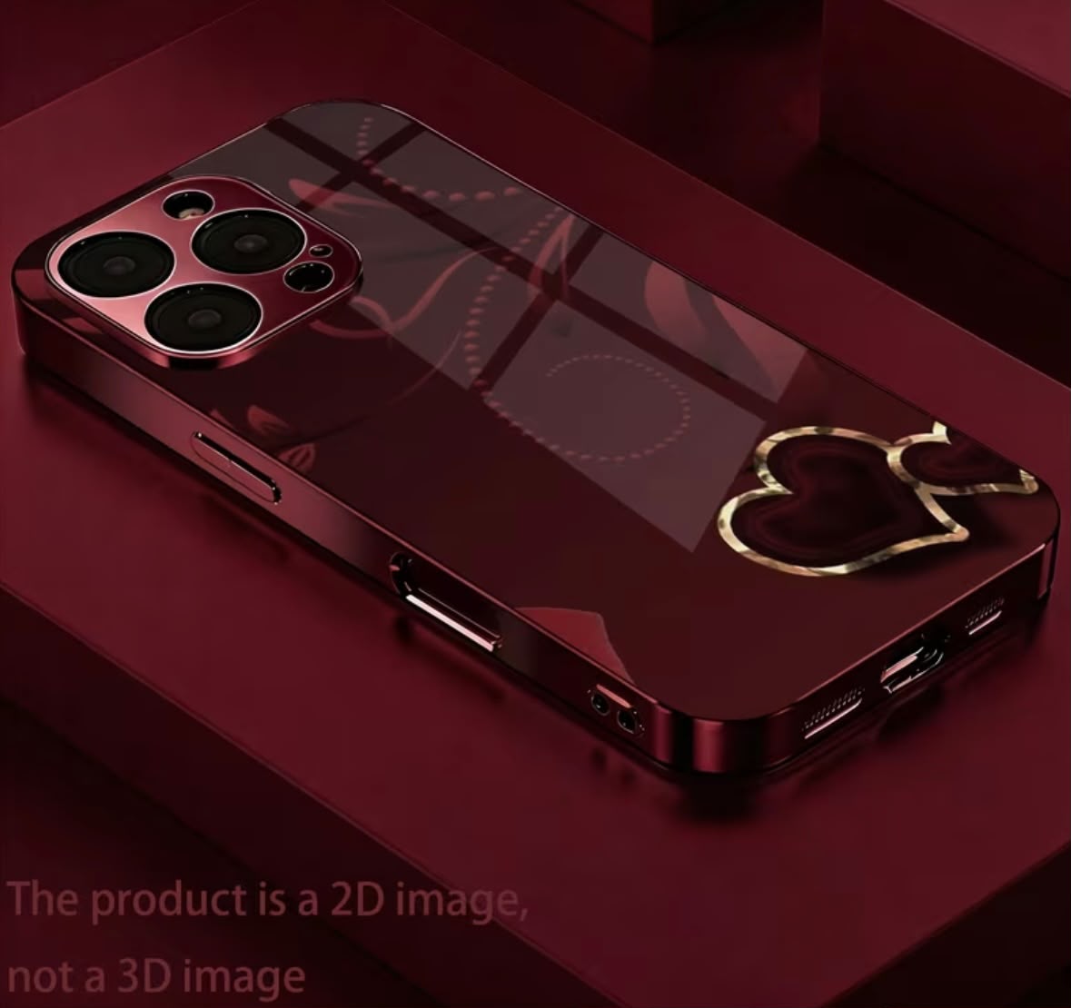 Phone Case - [2D] Heart Pattern Electroplated Wine Red New Mobile Phone Case Glass Protective Cover Suitable for Iphone 1717 Pro17 Air17 Pro Max1616 Pro16 Plus16 Pro Max1515 Pro15 Pro Max1414 Pro14 PLUS14 Pro Max1313 Pro13 Pro Max1211 Beautiful High