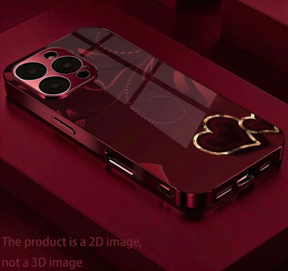 Phone Case - [2D] Heart Pattern Electroplated Wine Red New Mobile Phone Case Glass Protective Cover Suitable for Iphone 1717 Pro17 Air17 Pro Max1616 Pro16 Plus16 Pro Max1515 Pro15 Pro Max1414 Pro14 PLUS14 Pro Max1313 Pro13 Pro Max1211 Beautiful High