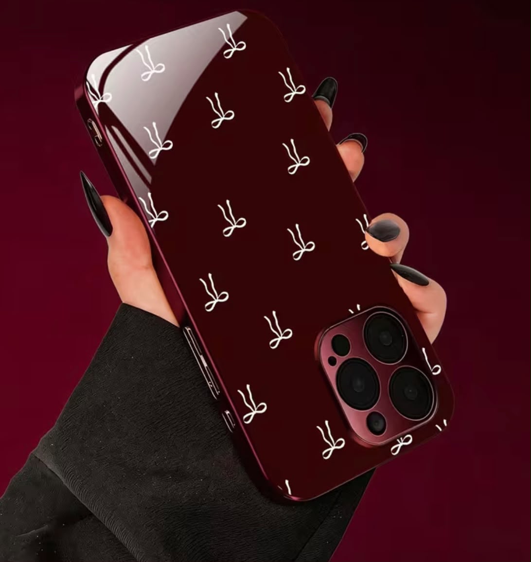 Phone Case: Wine Red and White Bow Electroplated Wine Red New Phone Case Glass Protective Cover, Suitable for iPhone 17/17 Pro/17 Air/17 Pro Max/16/16 Pro/16 Plus/16 Pro Max/15/15 Pro/15 Pro Max/14/14 Pro/14 PLUS/14 Pro Max/ 13/13 Pro/13 Pro Max