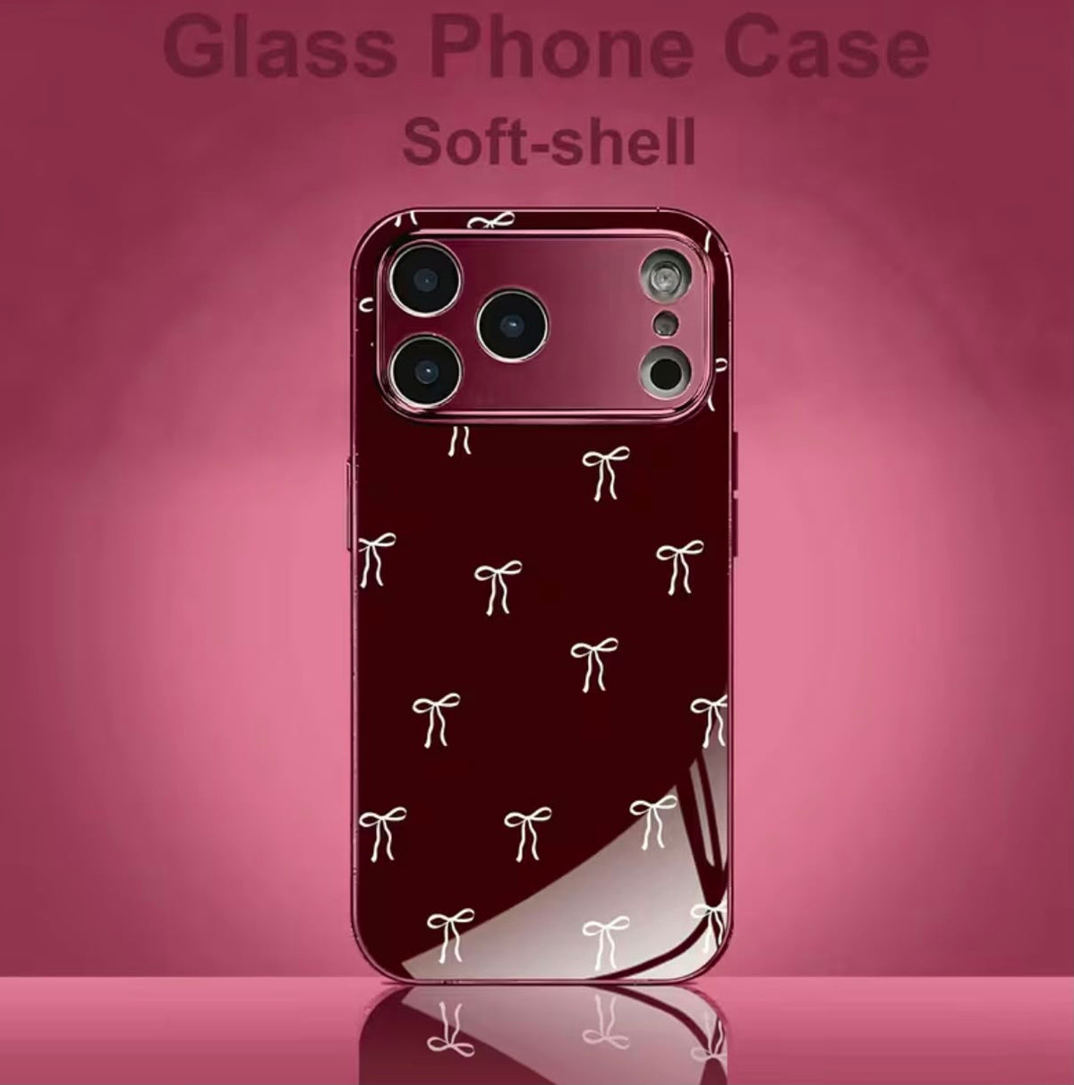 Phone Case: Wine Red and White Bow Electroplated Wine Red New Phone Case Glass Protective Cover, Suitable for iPhone 17/17 Pro/17 Air/17 Pro Max/16/16 Pro/16 Plus/16 Pro Max/15/15 Pro/15 Pro Max/14/14 Pro/14 PLUS/14 Pro Max/ 13/13 Pro/13 Pro Max