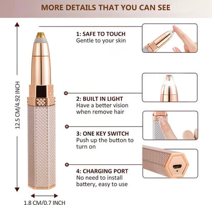 4 In 1 Facial Electric Shaver For Women Full Body Epilator Rechargeable Painless Eyebrow Nose Bikini Hair Trimmer