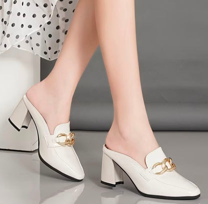 Chunky Heel High Heel Slippers, Women Shoes