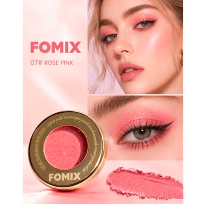 FOMIX High Shiny Solid Color Eyeshadow, Glitter with Luxury Golden Round Compact Case, Transparent Lid, Long-Lasting Shimmer Eye Makeup, Suitable for Daily, Party And Holiday
