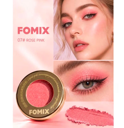FOMIX High Shiny Solid Color Eyeshadow, Glitter with Luxury Golden Round Compact Case, Transparent Lid, Long-Lasting Shimmer Eye Makeup, Suitable for Daily, Party And Holiday