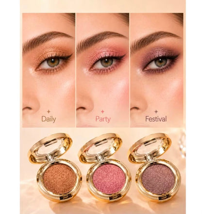FOMIX High Shiny Solid Color Eyeshadow, Glitter with Luxury Golden Round Compact Case, Transparent Lid, Long-Lasting Shimmer Eye Makeup, Suitable for Daily, Party And Holiday