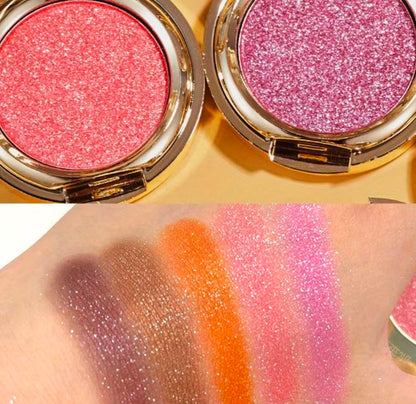 FOMIX High Shiny Solid Color Eyeshadow, Glitter with Luxury Golden Round Compact Case, Transparent Lid, Long-Lasting Shimmer Eye Makeup, Suitable for Daily, Party And Holiday