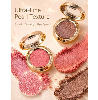 FOMIX High Shiny Solid Color Eyeshadow, Glitter with Luxury Golden Round Compact Case, Transparent Lid, Long-Lasting Shimmer Eye Makeup, Suitable for Daily, Party And Holiday