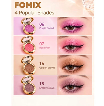 FOMIX High Shiny Solid Color Eyeshadow, Glitter with Luxury Golden Round Compact Case, Transparent Lid, Long-Lasting Shimmer Eye Makeup, Suitable for Daily, Party And Holiday
