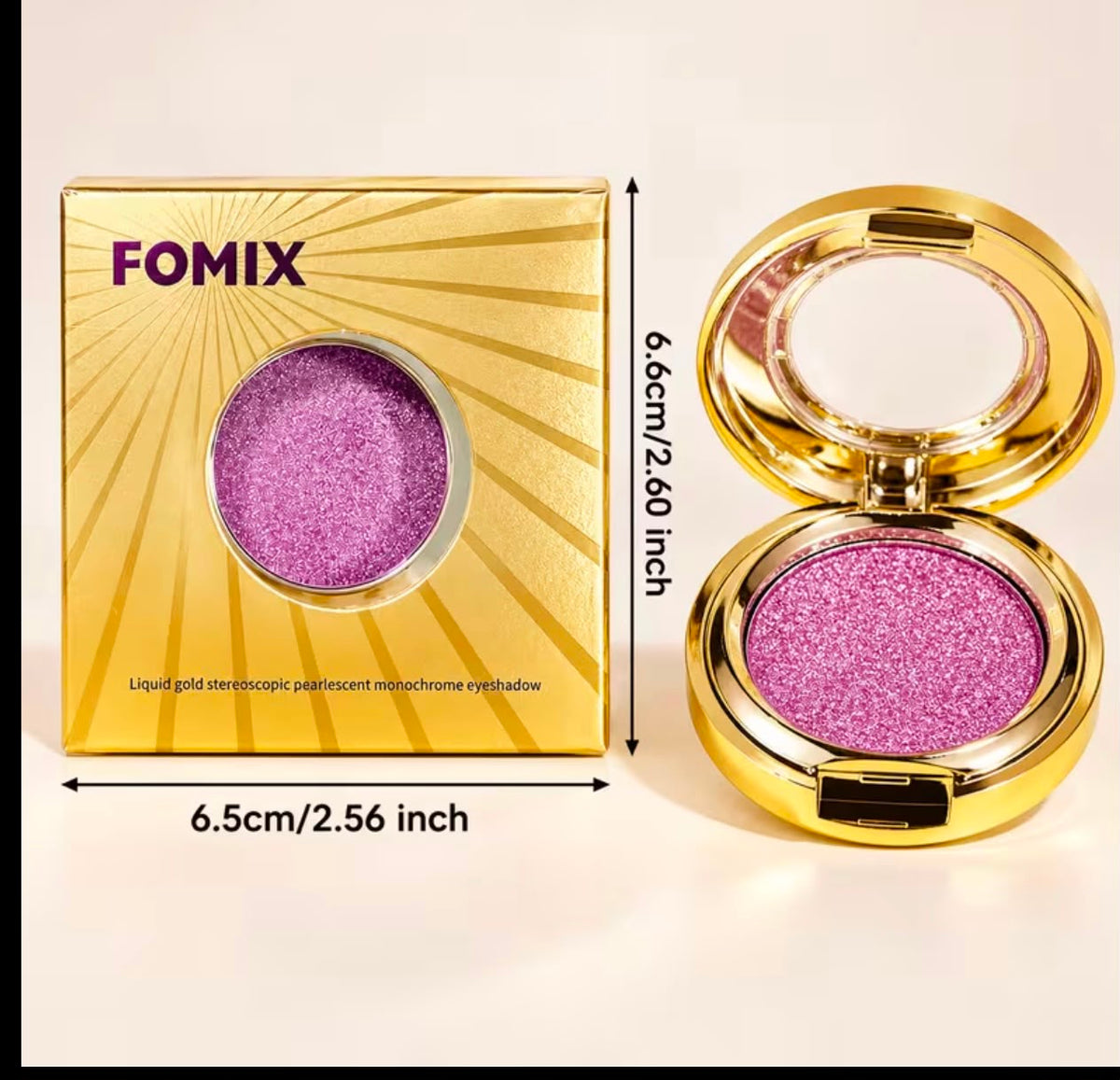 FOMIX High Shiny Solid Color Eyeshadow, Glitter with Luxury Golden Round Compact Case, Transparent Lid, Long-Lasting Shimmer Eye Makeup, Suitable for Daily, Party And Holiday