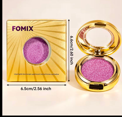 FOMIX High Shiny Solid Color Eyeshadow, Glitter with Luxury Golden Round Compact Case, Transparent Lid, Long-Lasting Shimmer Eye Makeup, Suitable for Daily, Party And Holiday