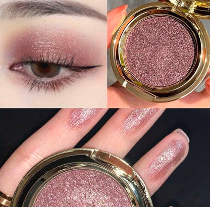 FOMIX High Shiny Solid Color Eyeshadow, Glitter with Luxury Golden Round Compact Case, Transparent Lid, Long-Lasting Shimmer Eye Makeup, Suitable for Daily, Party And Holiday