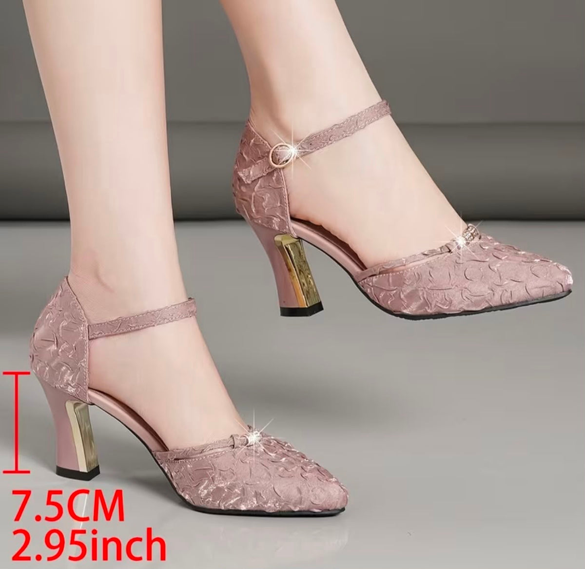 Women's Hollow Pointed-Toe Ankle Strap Chunky Heel Sandals, Women Shoes